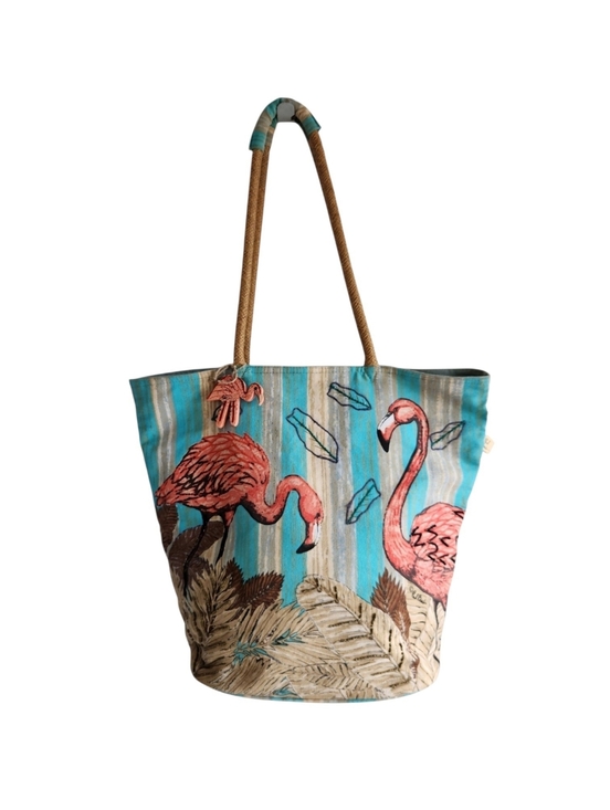 Paul Brent Handbags - Paul Brent Large Artistic Canvas Flamingo Paradise  Bag Beach Tote
